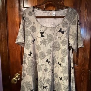 LuLaRoe Disney Gray Floral Minnie Tunic Top